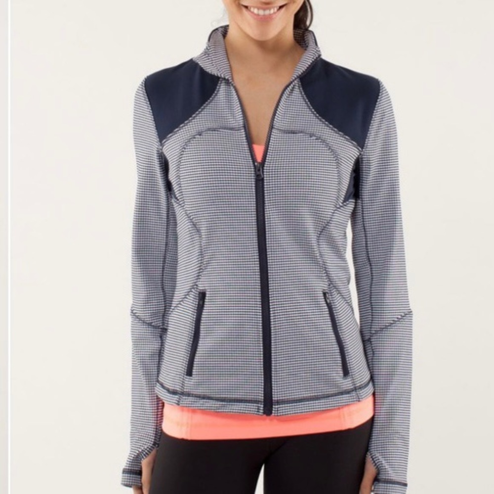 Lululemon Forme Jacket Inkwell Gingham Full Zip Size 8 Athletic Stretch Yoga